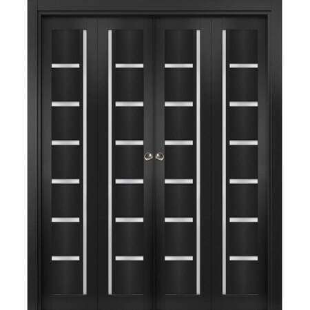 Sartodoors Sliding Closet Double Bi-fold Doors Black Solid Core Modern Interior QUADRO4088DBF-BLK-72 x 96 (4* 18x96)