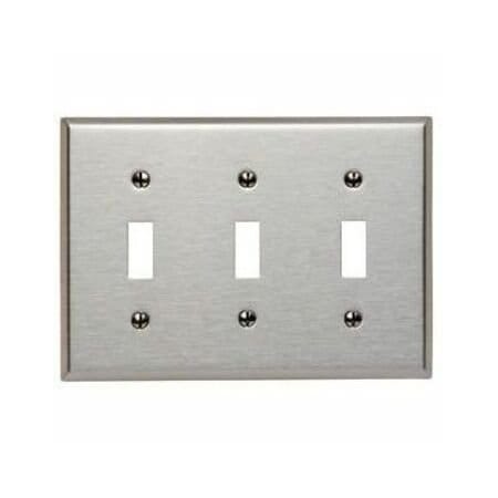 Leviton Switch Wallplate, Standard Size, Gang 3, Brushed Stainless Steel 84011
