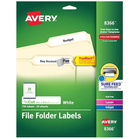 Avery Laser/Inkjet Label, 3 7/16 in Label W, 2/3 in Label H, 30 Labels ...