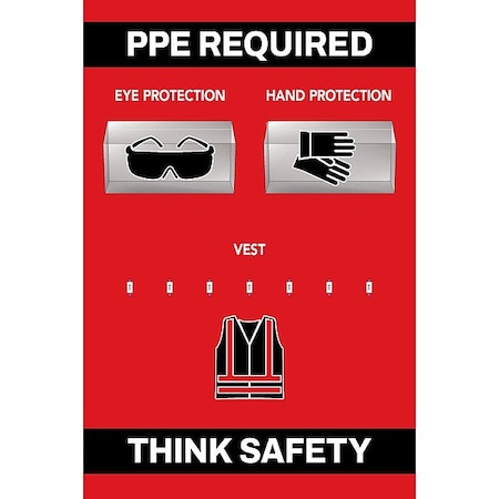 Visual Workplace PPE Shadow Board, Red, 24 in H 30-1910-3624-P72303
