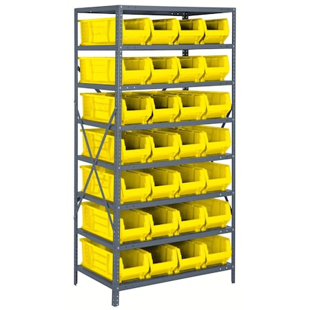 Quantum Storage Systems WIRE SHELVING UNIT W/28YELLOW BINS 2475-950YL
