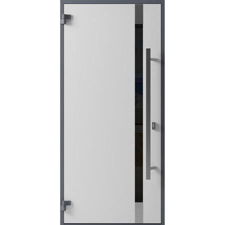 Vdomdoors Front Exterior Prehung Steel Door Ronex1011 Grey Stainless Inserts Entry Metal Modern Painted RONEX1011EXD-GRE-W36 x H80-RH-I