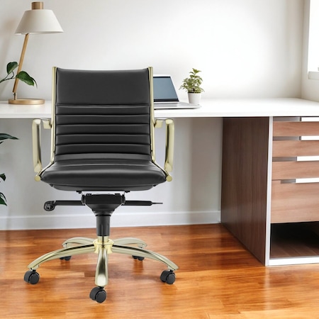 Homeroots Black and Gold Steel and Faux Leather Adjustable Swivel Rolling Conference Office Chair 544963