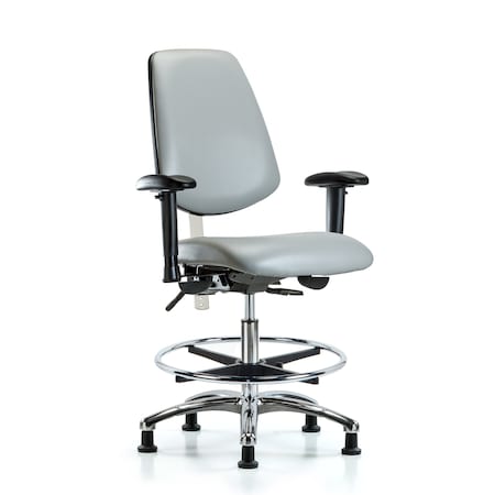 Blue Ridge Ergonomics Clean Room Chair Vin Med Ben Chair, Med, Bk, Dov, CL100, Adjustable Arms, 22" to 29" Height, Vinyl BR-NCR-VMBCH-MB-CR-T0-A1-CF-RG-8567