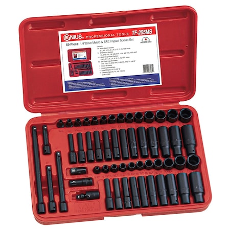 Genius Tools 55PC 1/4in Dr. Impact Socket Set TF-255MS
