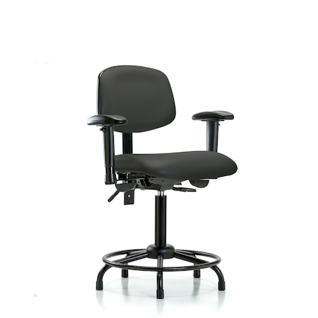Blue Ridge Ergonomics Medium Bench Chair Vinyl Chair, RT Tilt AA, Gld, Gry, Adjustable Arms, 22" to 29" Height, Vinyl BR-VMBCH-RT-T1-A1-RG-8605