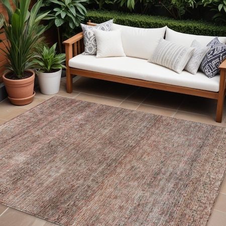 Homeroots 10' X 14' Coral And Black Striped Washable Indoor Outdoor Area Rug 605770