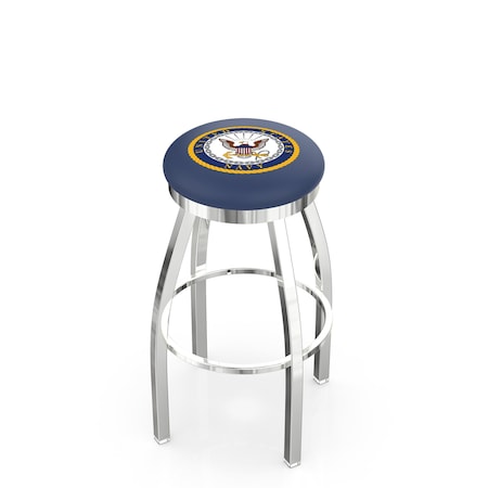 Holland Bar Stool Co 36" Chrome U.S. Navy Swivel Bar Stool, Accent Ring L8C2C36Navy