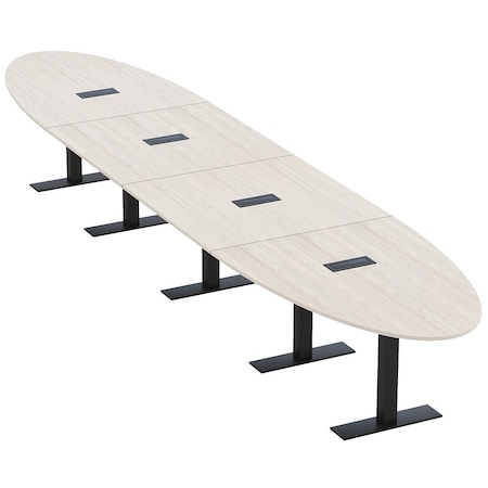 Skutchi Designs 18ft Conference Table With Power Unit | 16 Person Modular Oval Meeting Table | Harmony Series HAR-OVL-48X216-T.BK-K458-EBLK