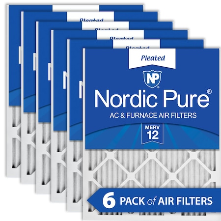 Nordic Pure 24x24x1 Pleated Air Filter, High Capacity, Electrostatically Charged Synthetic Media, MERV 12, 6 PK 24x24x1M12-6