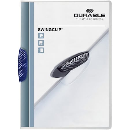 Durable Office Products SWINGCLIP POLYPROPYLENE REPORT COVER, LETTER SIZE, CLEAR/DARK BLUE CLIP, 5PK 226407
