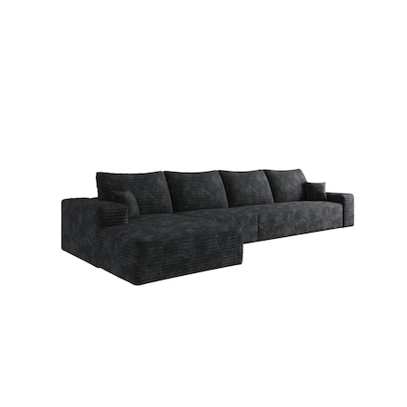 Homeroots 135" Black Corduroy Modular Compression Foam Sofa With Toss Pillows 712967