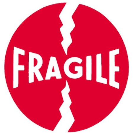 Tape Logic Labels, "Fragile", 4" x 4", Red/White, 500/Roll DL1140