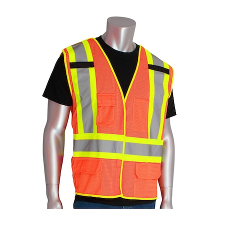 Pip ANSI Type R Class 2 Two-Tone Five Pocket Breakaway Mesh Vest 302-0212-OR/5X