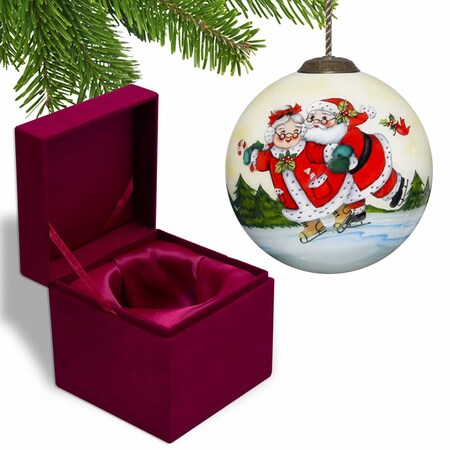 Homeroots Ice Skating Mr. and Mrs. Santa Hand Painted Mouth Blown Glass Ornament 477522