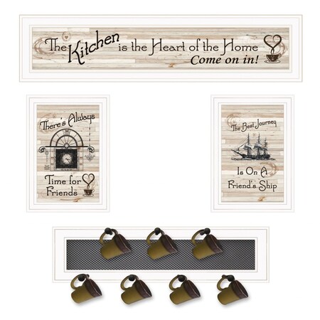 Homeroots Kitchen Print 33x8 and Mug RackHorizonal 27x8x3 White Framed Print Kitchen Wall Art, 4PK 406669