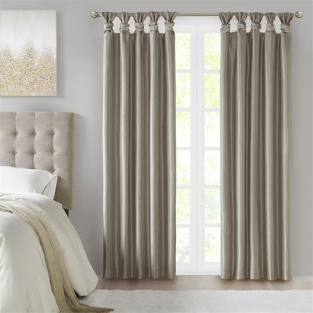 Madison Park Pewter 100 Percent Polyester Solid Faux Silk Twist Tab Total Blackout Window Curtain MP40-7407