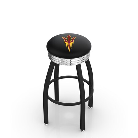 Holland Bar Stool Co 25" Blk Wrinkle Arizona State Swivel Bar Stool, Chrome Ring, Pitchfork L8B3C25ArizSt-F