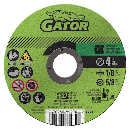 Gator Finishing 4 in. X  1/8 in. X 5/8 in. Masonry Grinding Blade, Type 27 9602