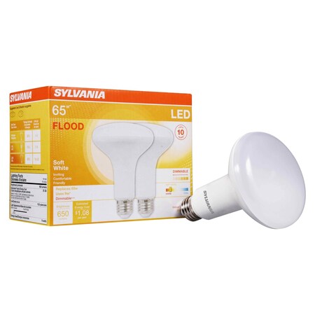 Ledvance/ Sylvania LED BR30, 8W, Dimmable, 80CRI, 650 Lumen, 2700K, 11000 life LED8BR30DIM82710YVRP2 12/CS 2/SKU