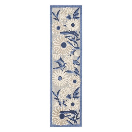 Homeroots 6' Blue And Gray Floral Indoor Outdoor Runner Rug 564007
