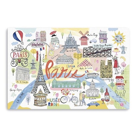 Homeroots Fun Illustrated Paris Map Unframed Print Wall Art 399104