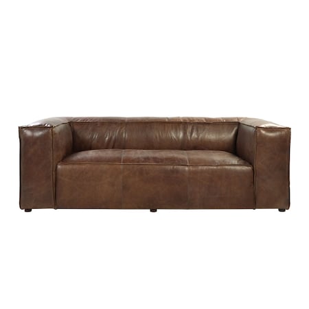 Homeroots 98" Brown Top Grain Leather Sofa With Black Legs 490999