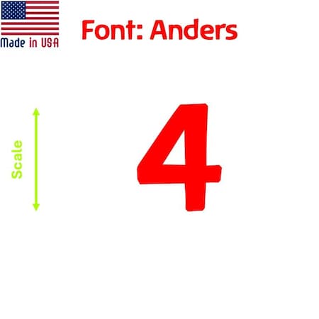 Aacc Self-Adhesive Vinyl Number: 4, Size: 35 cm. Color: Red Font: Anders, 4PK AACC-Anders-N4-Red-M35x4