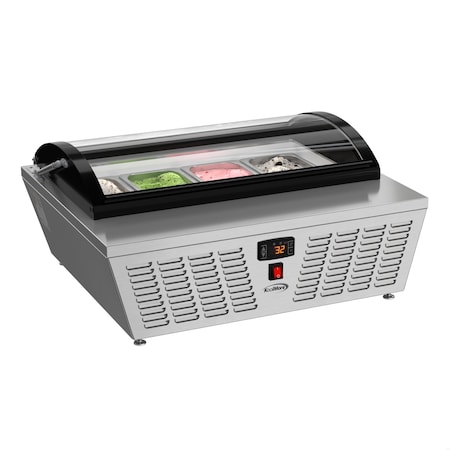 Koolmore 32 in. 4-Pan Countertop Ice Cream Display Freezer with Curved Glass Top in Stainless-Steel KM-CGDR-4P