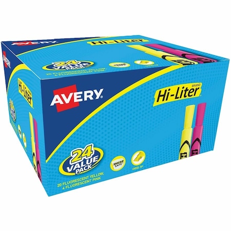 Avery Dennison Avery, HI-LITER DESK-STYLE HIGHLIGHTERS, CHISEL TIP, ASSORTED COLORS, 24PK 98189