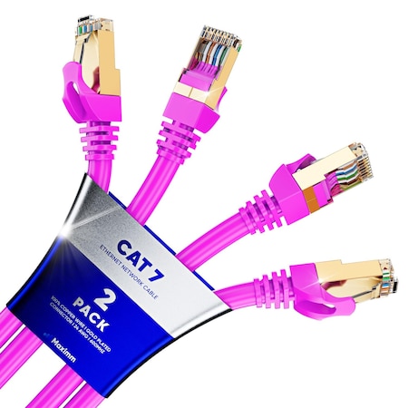 Maximm 10ft Flat Cat7 SFTP Shielded Ethernet Cable, 2PK, Pink, 2PK CAT7-10FTPN-2PK