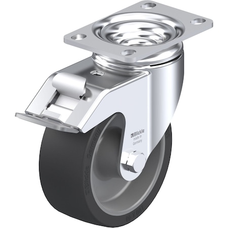 Blickle Swivel Plate Caster, Silicone, 4", Brake LI-POSI 100G-12-FI-XAT