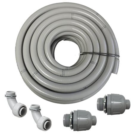 Hydromaxx 1/2"x50Ft Non Metallic Flexible Liquid Tight Conduit with Fittings LT012050F