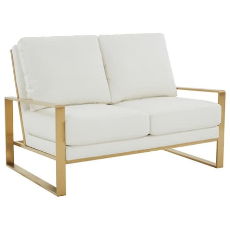 Leisuremod Jefferson Leather Loveseat with Gold Frame, White JAG53W-L