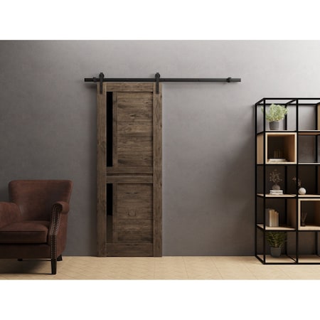 Sartodoors Sturdy Barn Door 42 x 80in, Cognac Oak W/ Black Glass, 8FT Rail Hangers Heavy Hardware Set VEREGIO7588BD-B-AKA-42