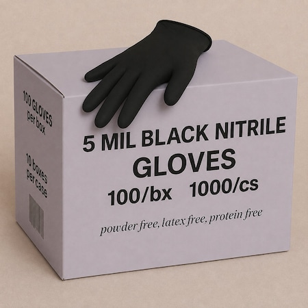 Approved Vendor Disposable Gloves, 5 mil Palm, Nitrile, Powder-Free, XL, 10 PK, Black BLK5MILBNitrileXLC