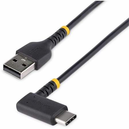 Startech.Com 3ft 1m USB A to C Charging Cable Right Angle - Heavy Duty Fast Charge USB-C Cable - Black USB R2ACR-1M-USB-CABLE