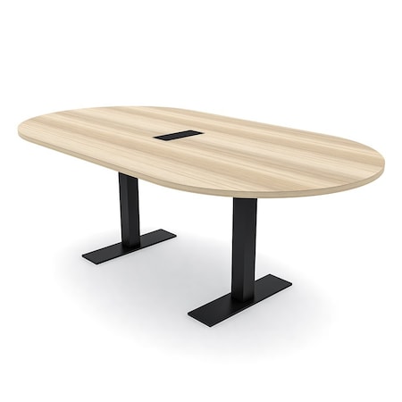 Skutchi Designs 7ft Racetrack Conference Table With Power | Harmony Series | 6 Person Meeting Room Table HAR-RAC-48X84-T.BK-K525-EBLK