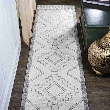 Jonathan Y Amir Moroccan Beni Souk Cream/Gray 2 ft. x 20 ft. Runner Rug MOH200B-220