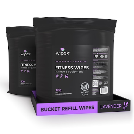 Wipex Plant-Based Fitness Wipes 400ct Refills for Bucket, Lavender, 800 Natural Gym Equipment Wipes, 2PK WX72074BRL-2