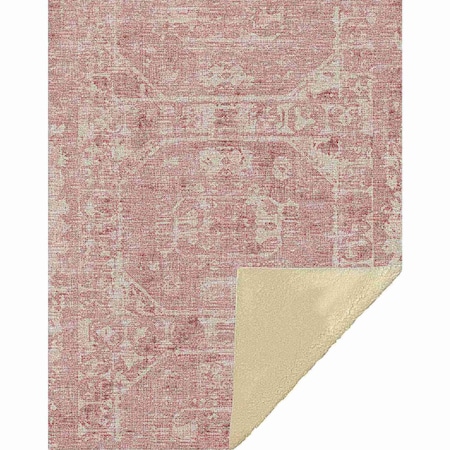 Homeroots 50" X 70" Pink And Ivory Damask Microfiber Plush Throw Blanket 712278