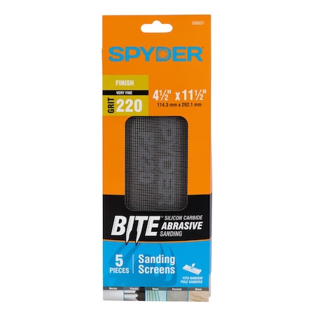 Spyder 4.5-Inch x 11.5-Inch 220 Grit Silicon Carbide Sanding Screens, 5PK 500037