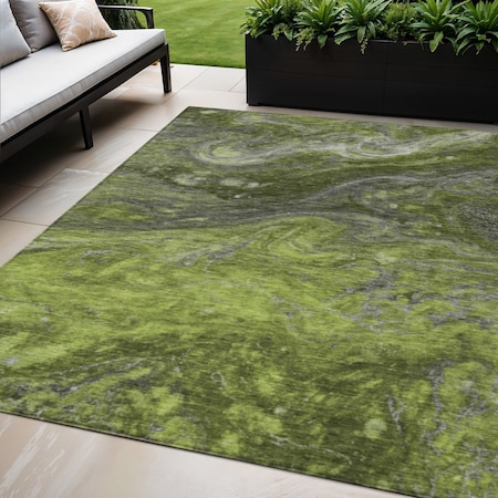 Homeroots 5' X 8' Olive Green And Lime Green Abstract Washable Indoor Outdoor Area Rug 577830