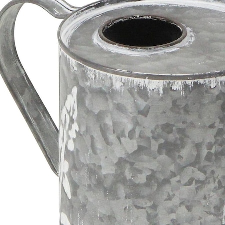 Homeroots 6" Gray And White Galvanized Metal Flowers Hand Painted Decorative Watering Can 635818