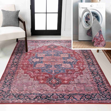 Jonathan Y Maris Ornate Medallion Non-Slip Machine-Washable Red/Black/Blue 8 ft. x 10 ft. Area Rug WSH109F-8