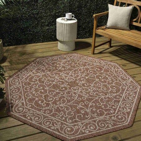 Jonathan Y Charleston Vintage Filigree Textured Weave Red/Beige 5 ft Octagon Indoor/Outdoor Area Rug SMB106B-5TGN