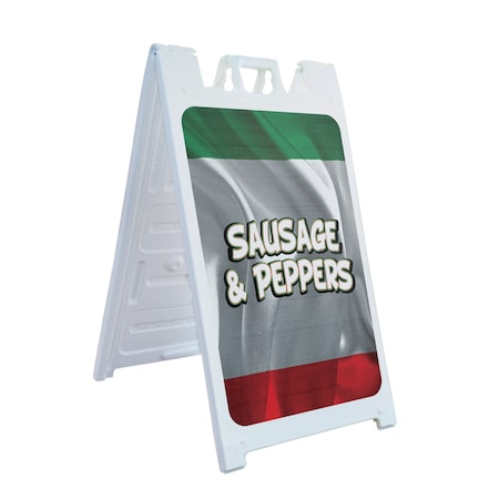 Signmission Sausage And Peppers, A-Frame & 2 Sign Inserts, Heavy-Duty Plastic Frame SBHD-C-2436-30422