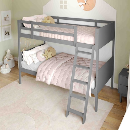Flash Furniture Dallas Bunk Bed Twin Over Twin, Convertible Slatted Solid Wood Bunk Bed Frame w/Ladder, Gray MG-0900-31-TTB-GY-GG