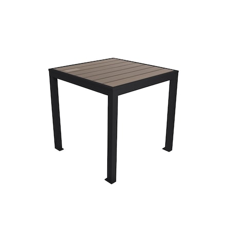 Bfm Seating Seaside 4-Leg Bolt-Down Table 35x35, Synthetic Gray Teak Top, Black Frame - Umbrella Hole Optional PH4L3535GRBL