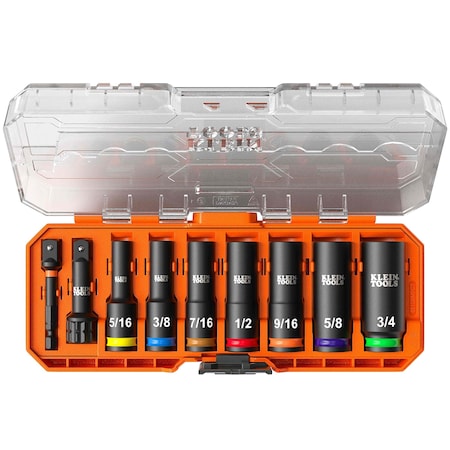 Klein Tools KNECT Deep-Well 3/8-Inch Drive Impact Socket Set, SAE, 9-Piece 65109IMPCT